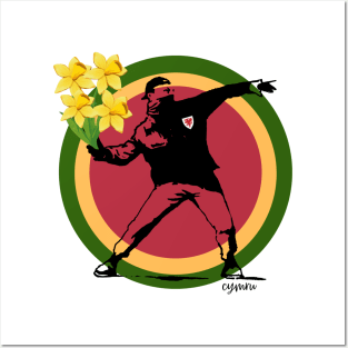 Welsh Banksy Man throwing Daffodils Posters and Art
